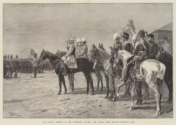 De Duitse Keizer bij de Wimbledon Review, de London Rifle Brigade marcheert voorbij